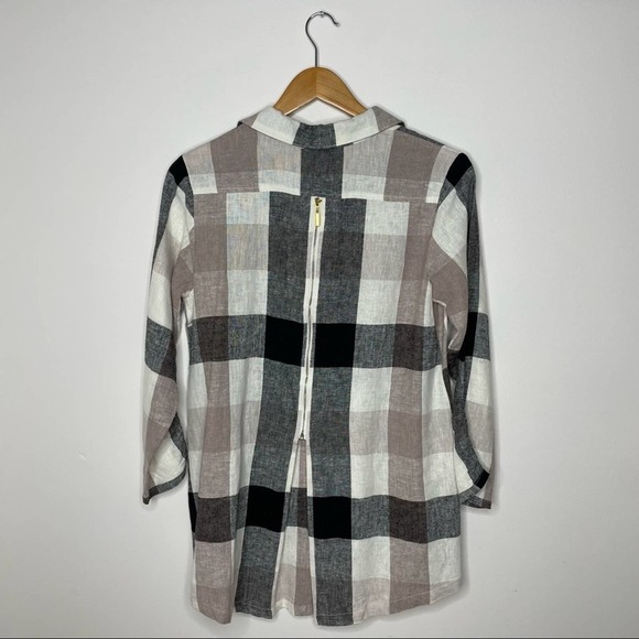 Soft Surroundings Carreaux Shirt in Ivory/charcoal plaid size S - Picture 7 of 7